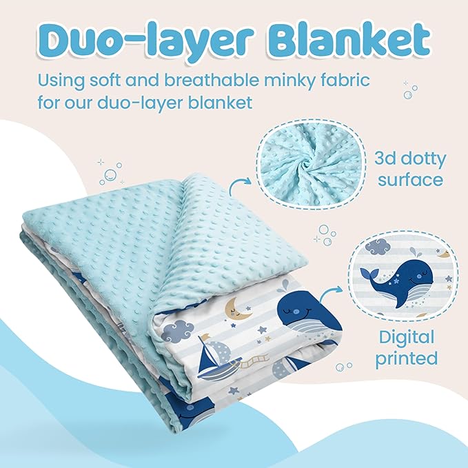 Whale Kid Blanket for Boys or Girl 30x40 - Soft Kids Throw Minky Blankets with Dotted Backing - Nursery Crib Blanket
