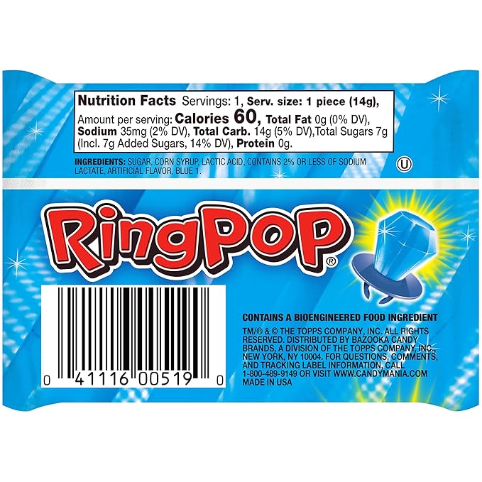 Ring Pop Individually Wrapped Blue Candy 30 Count Bulk Lollipop Pack – Raspberry Flavored Lollipop Suckers for Kids, Fun Candy Bulk for Gender Reveal & Bachelorettes, Kids Party Favors