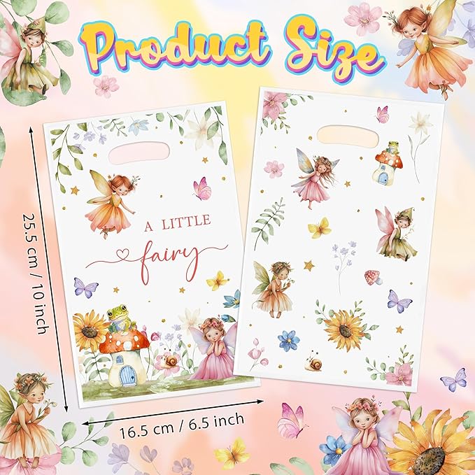 Fairy Party Favor Bags - 50Pcs A Little Fairy Goody Candy Treat Gifts Bags, Watercolor Floral Girls Themed Party Decorations for Kids Baby Girls Birthday Baby Shower Garden Events Supplies