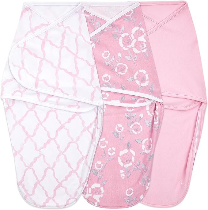 aden + anais Essentials Easy Swaddle Wrap Quick Change with Bottom Zipper, Snug Cotton Knit Baby Wrap Swaddle Blanket for Newborns, TOG 1.0, 3-Pack, Pink Stencil, 0-3 Months, Small/Medium