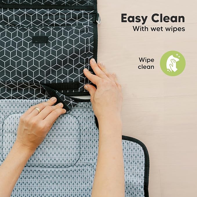 KeaBabies Portable Diaper Changing Pad - Large Waterproof Baby Changing Mat, Compact Travel Diaper Clutch, Functional Pockets Fit Newborn Essentials, Wipeable & Padded Baby Changer (Pixel)