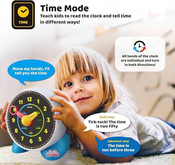 BEST LEARNING Learning Clock - Educational Talking Learn to Tell Time Teaching Toy with Quiz and Music Sleep Mode - Toddlers & Kids Ages 3, 4, 5, 6 Years Old Boy and Girl Birthday Present