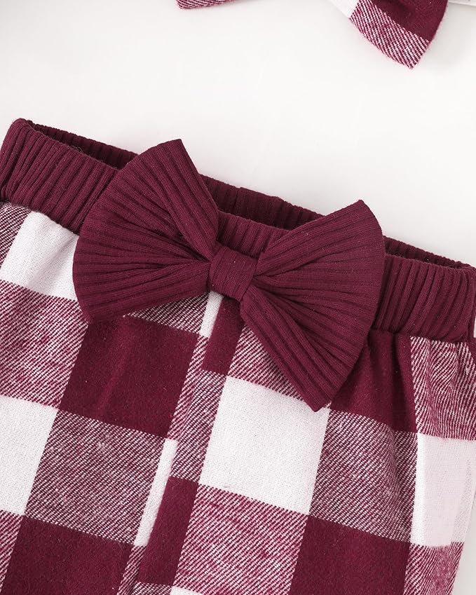 SUNNY PIGGY Baby Girl Clothes Newborn Outfits Infant Ruffle Romper 0-18M Fall Winter Flower Plaid Pants Clothing Set