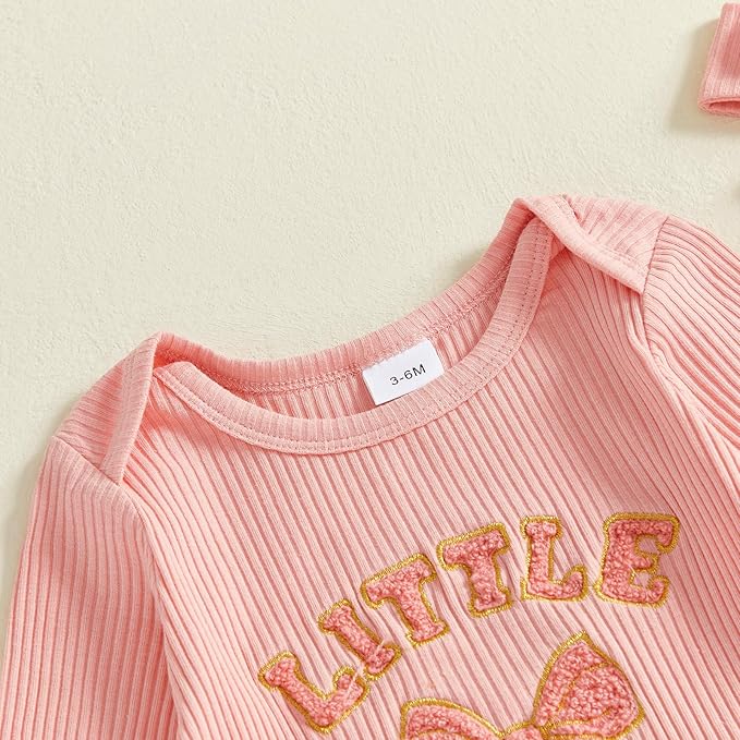 WZTYYDS Newborn Baby Girl Clothes Ribbed Romper Print Long Sleeve Jumpsuits Bow Headband Set Infant One-piece Outfits