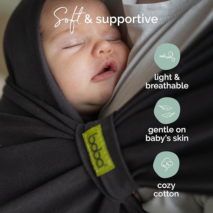 Boba Bliss Pre-Wrapped Baby Carrier with Buckle - Newborn to 7-35 lbs Light, Breathable & Easy to Adjust Hybrid Infant Sling & Toddler Carrier - Certified Hip-Healthy for 0-18 Months - Charcoal