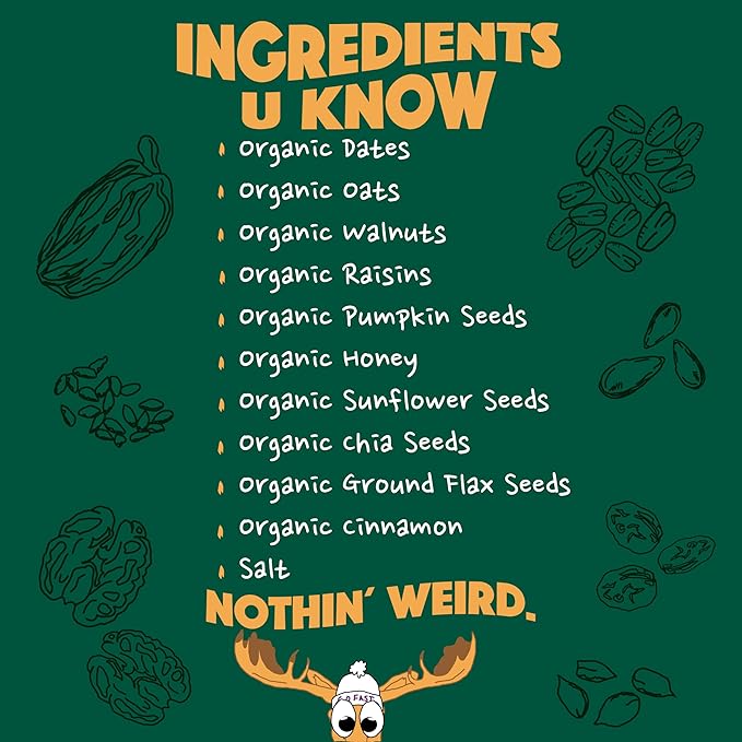 BAR-U-EAT Gluten-Free, Organic, Soft & Chewy Energy Bar. Whole Food Ingredients | Compostable Packaging | No Artificial Sugar | Healthy Snacks (Oatmeal Raisin 12 Pack)