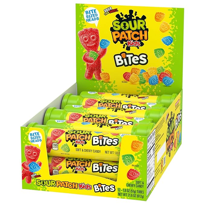 SOUR PATCH KIDS Bites Soft & Chewy Candy, 12-1.8 oz Tubes