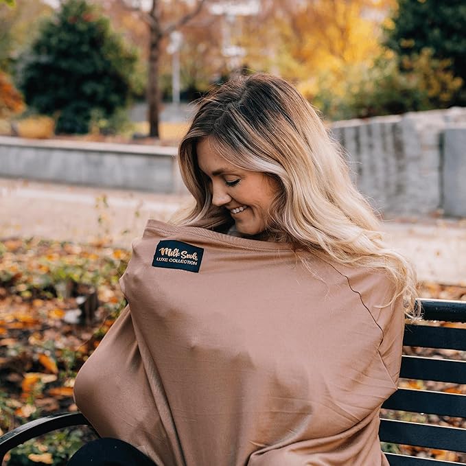 Milk Snob Original 5-in-1 Luxe Nursing Cover in Cocoa - Added Privacy Breastfeeding Cover, Car Seat Cover for Carrier, Stroller, High Chair, Shopping Cart, Lounger Canopy, Newborn Essentials