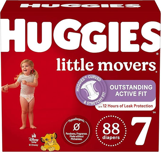 Huggies Size 7 Diapers, Little Movers Baby Diapers, Size 7 (41+ lbs), 88 Count (2 Packs of 44), Packaging May Vary