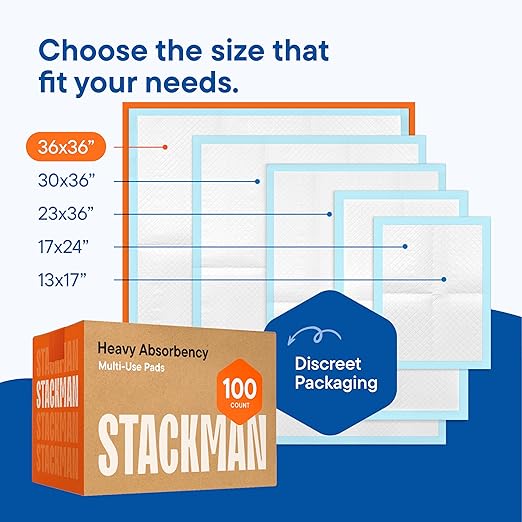 Chucks Pads Disposable [100-Pack] Adult Incontinence Underpads 36"x36" XXXL Bed Pads – Thin-Shield Technology, Super Absorbency – High Quality Mattress Protector Pee Pads for Kids, Seniors, Adults