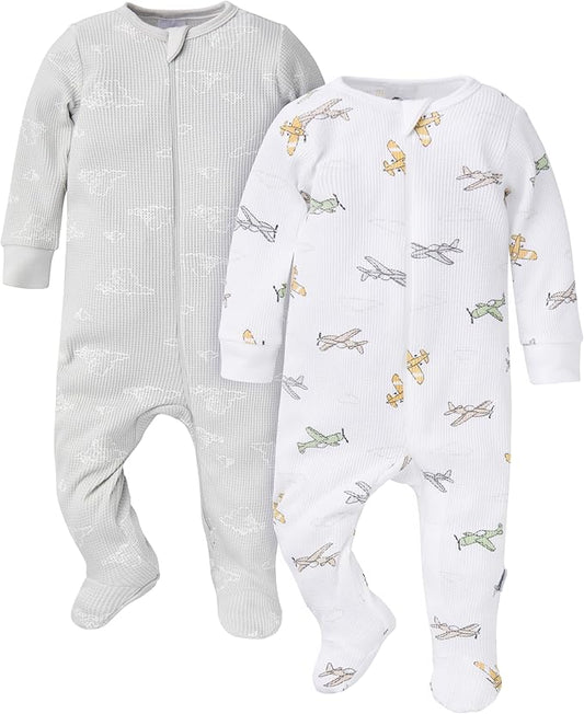 Gerber baby-girls 2-pack 2-way Zip Thermal Footed Sleep 'N Play