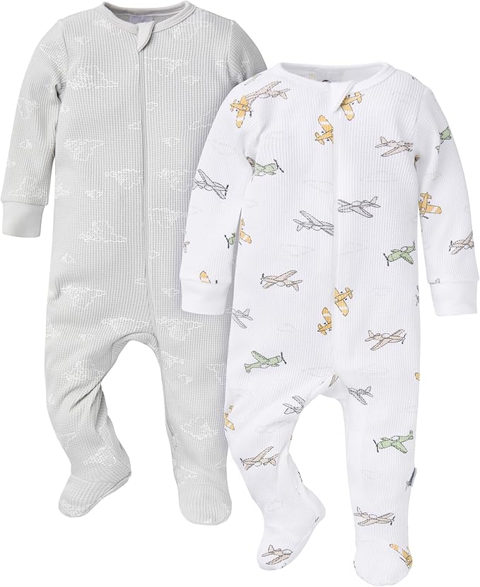 Gerber baby-girls 2-pack 2-way Zip Thermal Footed Sleep 'N Play