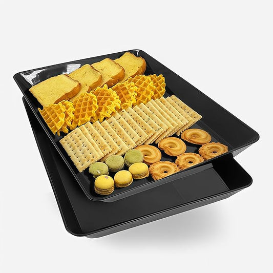Serving Tray Platter, 2 Pcs Food Tray for Veggie Fruit Snack Dessert Cookie Cheese, Food Trays for Party Supplies Display, Plastic Platters for Serving Food, Large Trays, BPA Free