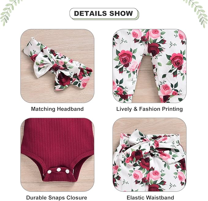 Aalizzwell Preemie Newborn Infant Baby Girls Clothes Ribbed Romper Bodysuit Pants Set Fall Winter Outfits