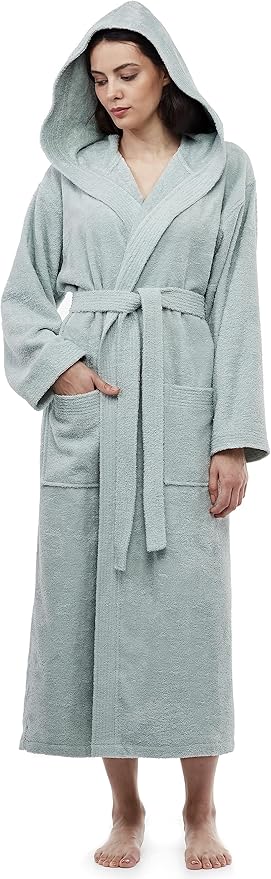 Arus Women's Pacific Hooded Turkish Cotton Bath Robe with Full Length Options