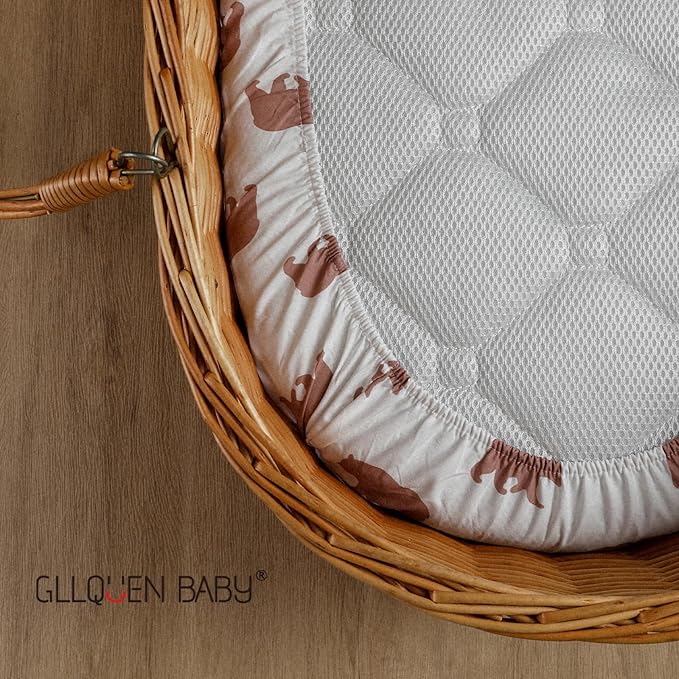 Gllquen Baby Bassinet Sheets 4 Pack, Breathable Cozy Fitted Mattress Sheet, Elastic Travel Crib Fashionable Floral Pattern, Standard Cradle Safe Sheets for Baby Boys Girls 32"x16" (Bear)