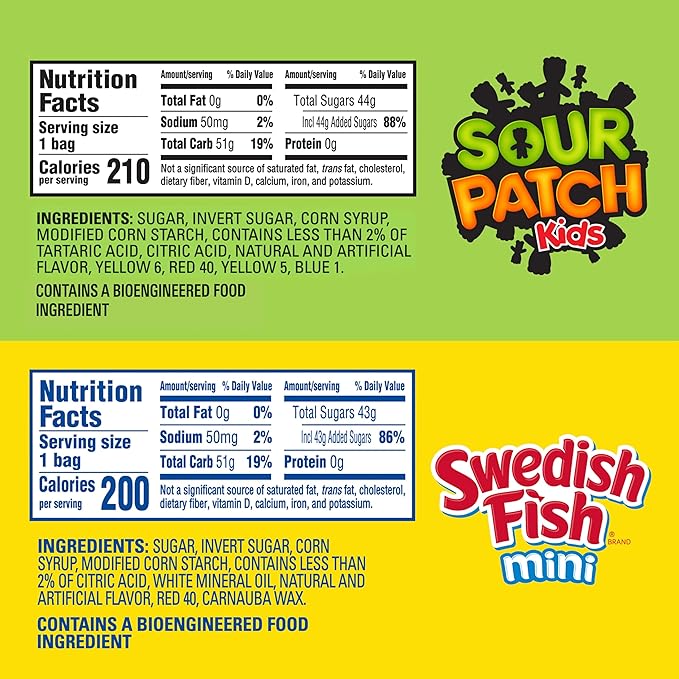 SOUR PATCH KIDS and SWEDISH FISH Mini Soft & Chewy Candy Variety Pack, Bulk Candy, 20 Snack Packs