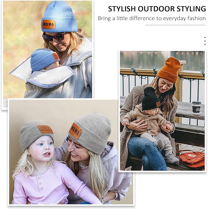 Parent-Child Beanie Hat,Mother & Baby Daughter/Son Winter Warm Knit Hat,Kids Soft Beanie Cap