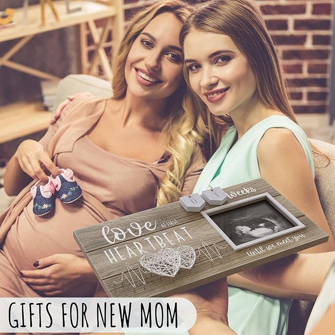 Baby Sonogram Picture Frame with Countdown Weeks - Standard 4"x3" Ultrasound Photo - Pregnancy Announcements Ideas - Gender Reveal Baby-Shower Gift - New Mom Expecting Parents to Be Keepsake Gifts