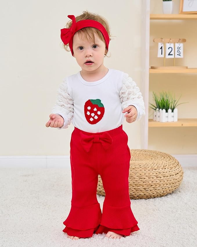 Renotemy Preemie Newborn Baby Girl Clothes Infant Romper Fall Winter Outfits Gifts for Girls Cute Bell Bottoms Pant Sets