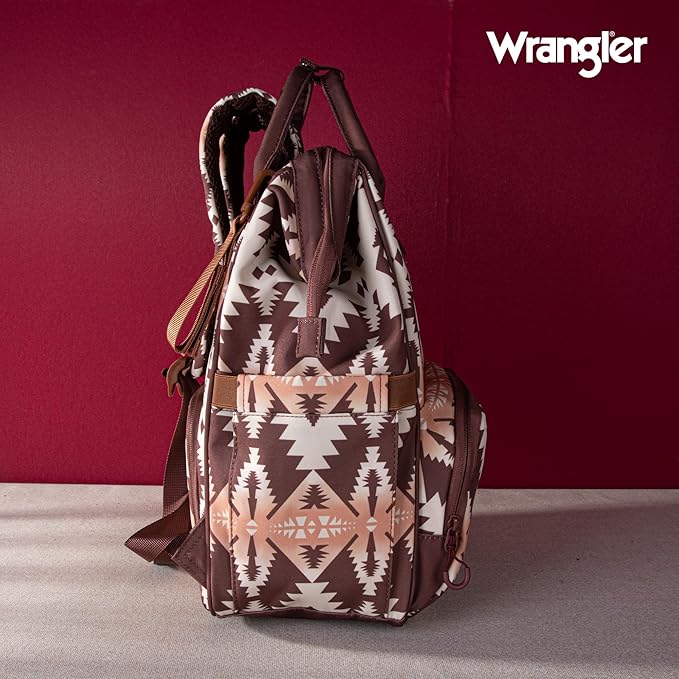 Wrangler Diaper Bag Backpack Aztec Travel Backpack Purses Western Multi-Function Baby Bags for Mom with Waterproof Insulated Pockets