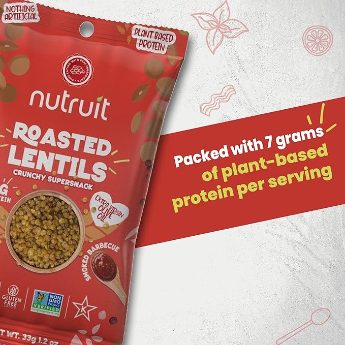Nutruit Roasted Lentil Snacks - Tasty Sriracha Healthy Snacks - Vegan, Gluten Free, Non-GMO, High Protein, Healthy On-The-Go, Low Calorie Lentils Snacks - 1.2oz Packs (20-Pack)