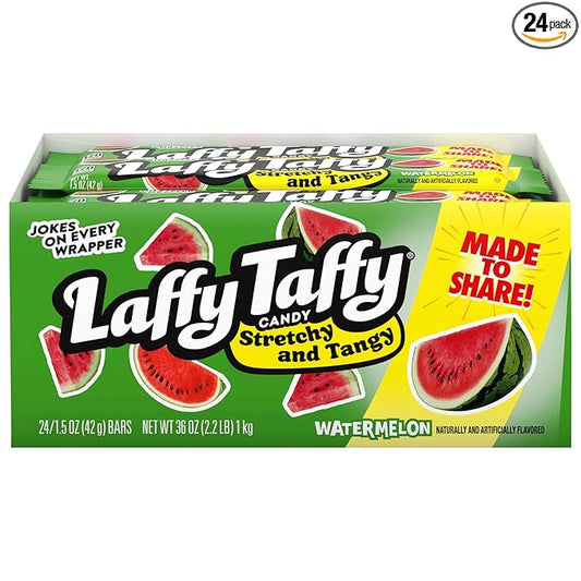 Laffy Taffy Candy, Stretchy and Tangy, Watermelon Flavor, 1.5 Ounce Bars (Pack of 24)