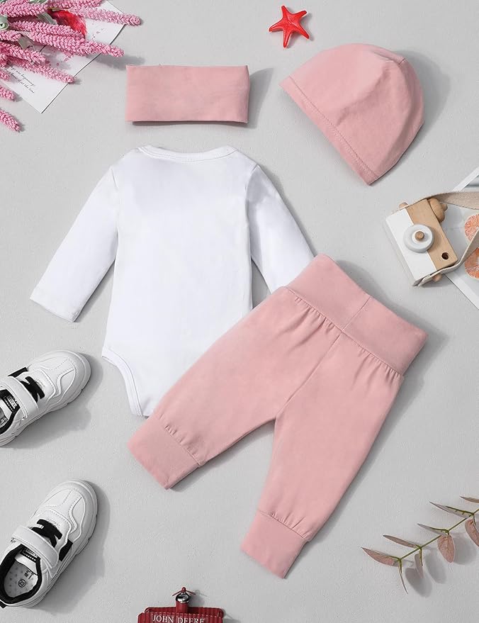 Infant Newborn Baby Girl Clothes Baby Girl Outfits For All Seasons Long Sleeve Snap Romper Pant Sets With Headband