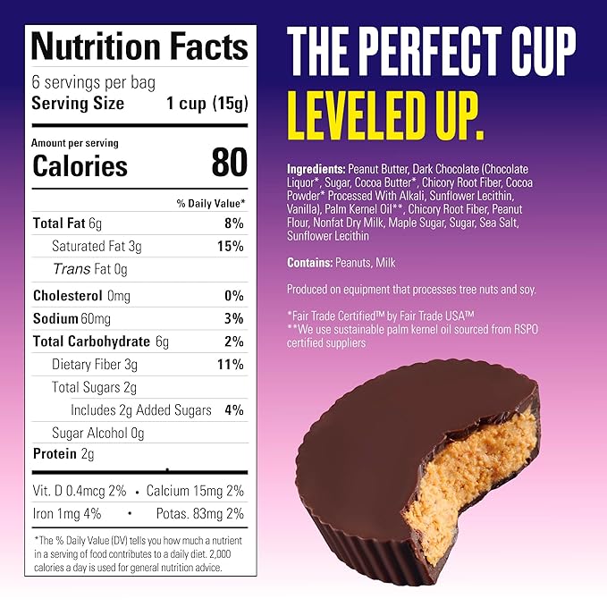 SkinnyDipped Dark Chocolate Peanut Butter Cups, 2g Sugar per Cup, Keto Friendly, Low Carb, Gluten Free, 3.2oz, 4 Pack (24 Cups Total)