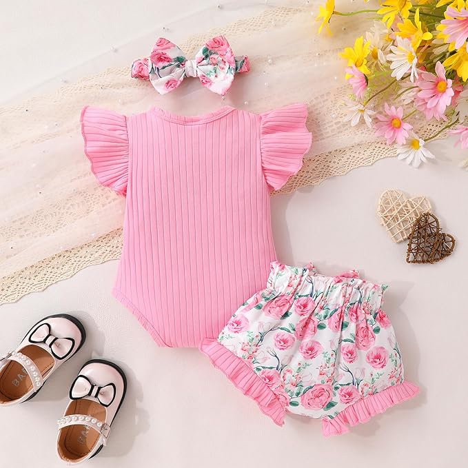 Tiny Cutey Newborn Infant Baby Girl Clothes Romper Floral Shorts Set Summer Outfits Baby Girls' Clothing