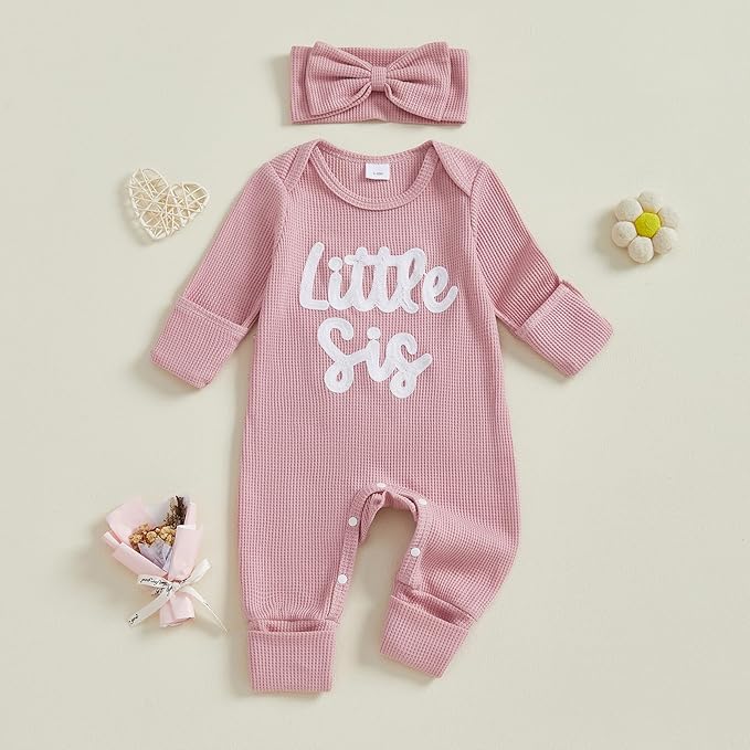 Newborn Baby Girls Rompers Knit Round Neck Long Sleeve Infant Fall Jumpsuits with Headband Coming Home Outfit