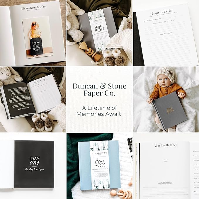 Baby Memory Book - Childhood Memory Book For Milestones - Baby Photo Album with Writing Space - Family Keepsake Journal w/Prompts (Grey,230 Pages)