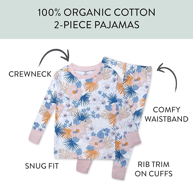 HonestBaby baby-girls 2-piece Pajamas Sleepwear Pjs 100% Organic Cotton for Baby, Toddler, Kids, Girl