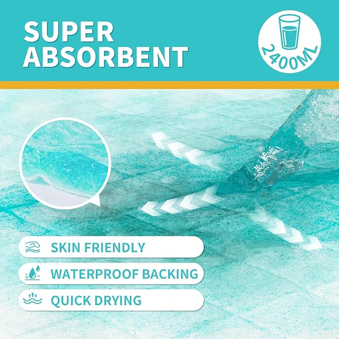 Disposable Bed Pads 40x36 Inch (40 Pack) - Extra Large, Super Absorbent Underpads for Adults & Pets, Waterproof Incontinence Pads, Mattress Protector [100x91CM]