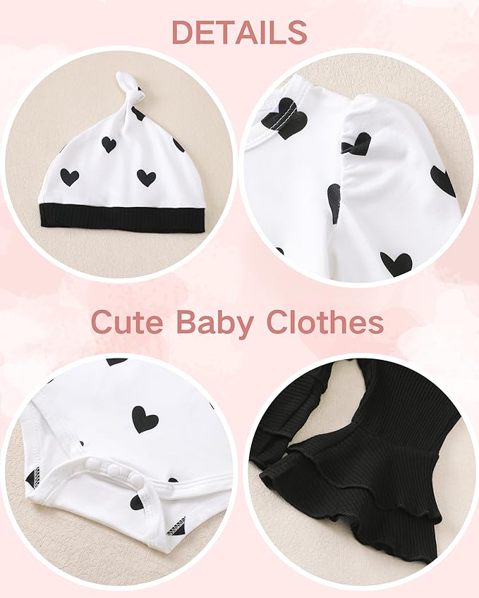 Renotemy Preemie Newborn Baby Girl Clothes Infant Romper Fall Winter Outfits Gifts for Girls Cute Bell Bottoms Pant Sets