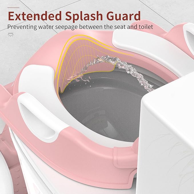 Potty Training Seat, Upgrade 2 in 1 Potty Training Toilet for Toddler, Toddler Toilet Seat for Boys Girls with Support Bar, Anti-Slip Pad and Step Stool (Pink)