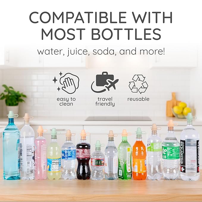 Original Water Bottle Topper for Toddlers – 100% Silicone Sippy Top Spout with Protective Cap makes the Bottle Top a Spill Proof Lid for Kids and Adults - 3 Pack - Pastel