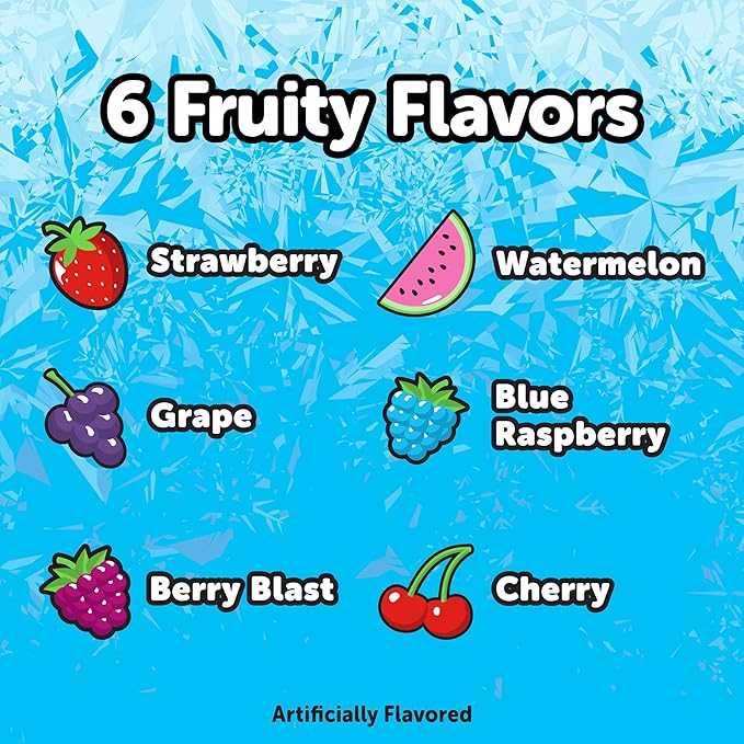 Push Pop Freezer Pops - Ice Popsicles Frozen, Individually Wrapped Variety Pack, 6 Classic Fruity Flavors, Fun Colored Frozen Treats for Party Favors, Bulk Snacks for Kids (48 Count)