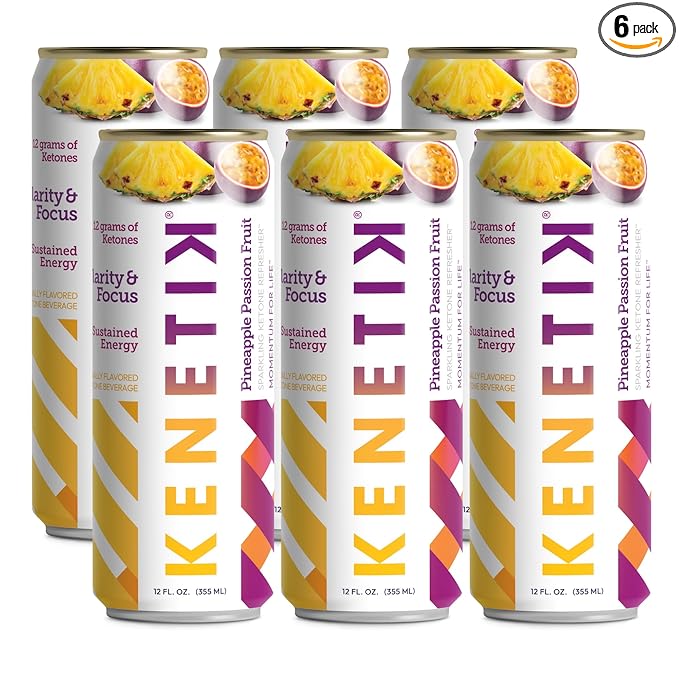 KENETIK Nootropic Ketone Drink, Ketones for Energy & Focus, Caffeine & Sugar Free, High Performance D-BHB Ketone Mix, Fuel w/Zero Crash or Jitters, Ready to Drink - Pineapple Passionfruit 6 Pk