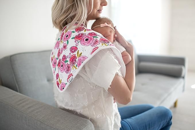 Copper Pearl Premium Baby Burp Cloths - 3-Pack Large Cotton Burp Cloths, Extra Soft Spit Up Rags with 3 Absorbent Layers, Perfect for Baby Girl Gifts (21" x 10" Size, Bloom Set)