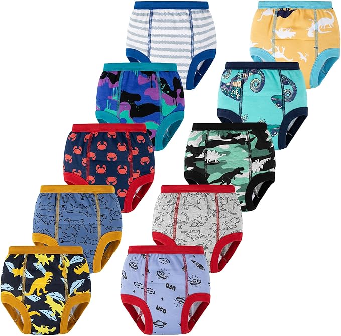 BIG ELEPHANT 10-Pack Baby Potty Training Underwear, Soft 100% Cotton Absorbent Training Pants for Boys & Girls, Ages 12M-10Y