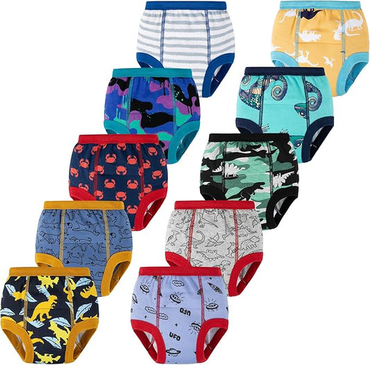 BIG ELEPHANT 10-Pack Baby Potty Training Underwear, Soft 100% Cotton Absorbent Training Pants for Boys & Girls, Ages 12M-10Y