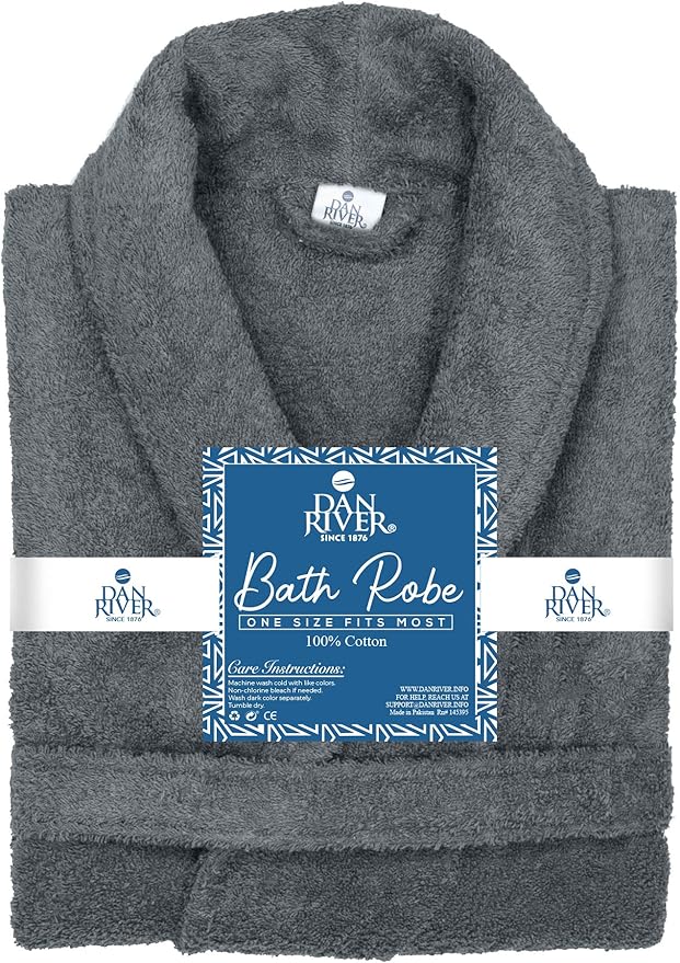 DAN RIVER Premium Cotton Terry Robes for Women and Men, Ultra Soft bathrobe with Adjustable Waist Belt and Pockets Pack of 1