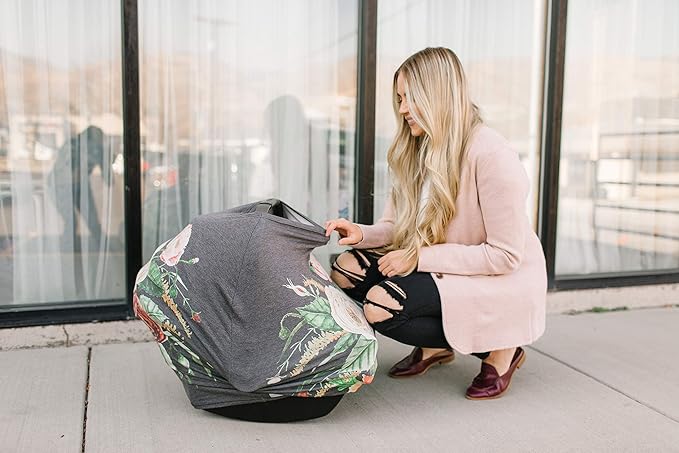 Baby Car Seat Cover Canopy and Nursing Cover Multi-Use Stretchy 5 in 1 Gift Raven by Copper Pearl