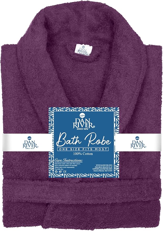 DAN RIVER Premium Cotton Terry Robes for Women and Men, Ultra Soft bathrobe with Adjustable Waist Belt and Pockets Pack of 1