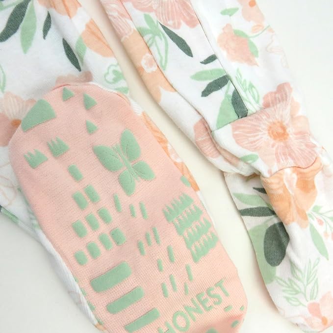 HonestBaby Non-Slip Footed Pajamas One-Piece Sleeper Zip-Front Pjs 100% Organic Cotton for Baby Girls