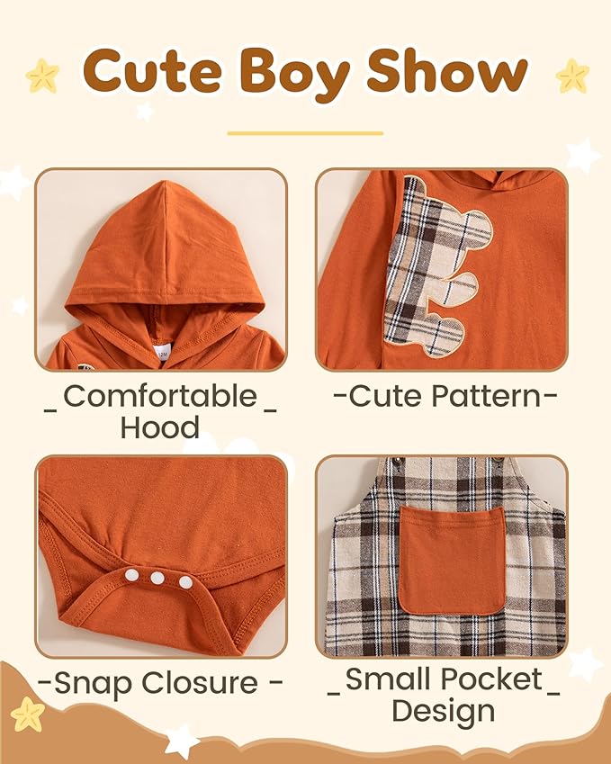 NZRVAWS Baby Boy Clothes Newborn Outfits Infant Romper Fall Winter Hoodie Pocket Pants Overalls Set NB-18M