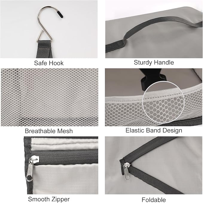TABITORA Travel Portable Hanging Shelves Closet Organizer Packing Luggage Storage with Multifunctional and Foldable Invisible Compartment,Lightweight, for Suitcase, RV,Closet…lightgrey,XL