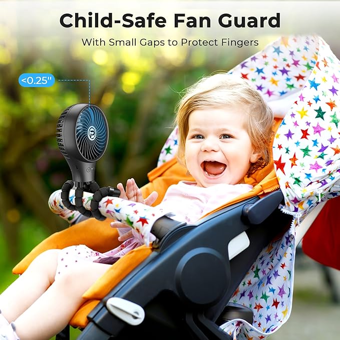 PANERGY Baby Stroller Fan, Oscillating Mini Portable Fan, 3 Speeds Battery Operated Flexible Tripod Clip on for Car Seat Crib Travel