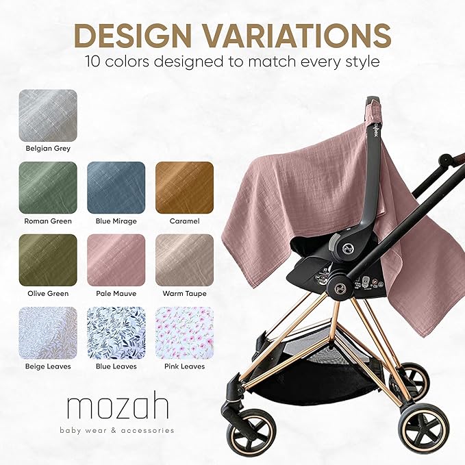 MOZAH 100% Organic Muslin Baby Car Seat Cover Muslin Carseat Canopy Baby Car Seat Covers for Girls (Pale Mauve)